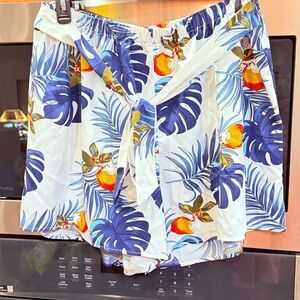SHEIN Tropical Print Women's Shorts - Blue and White